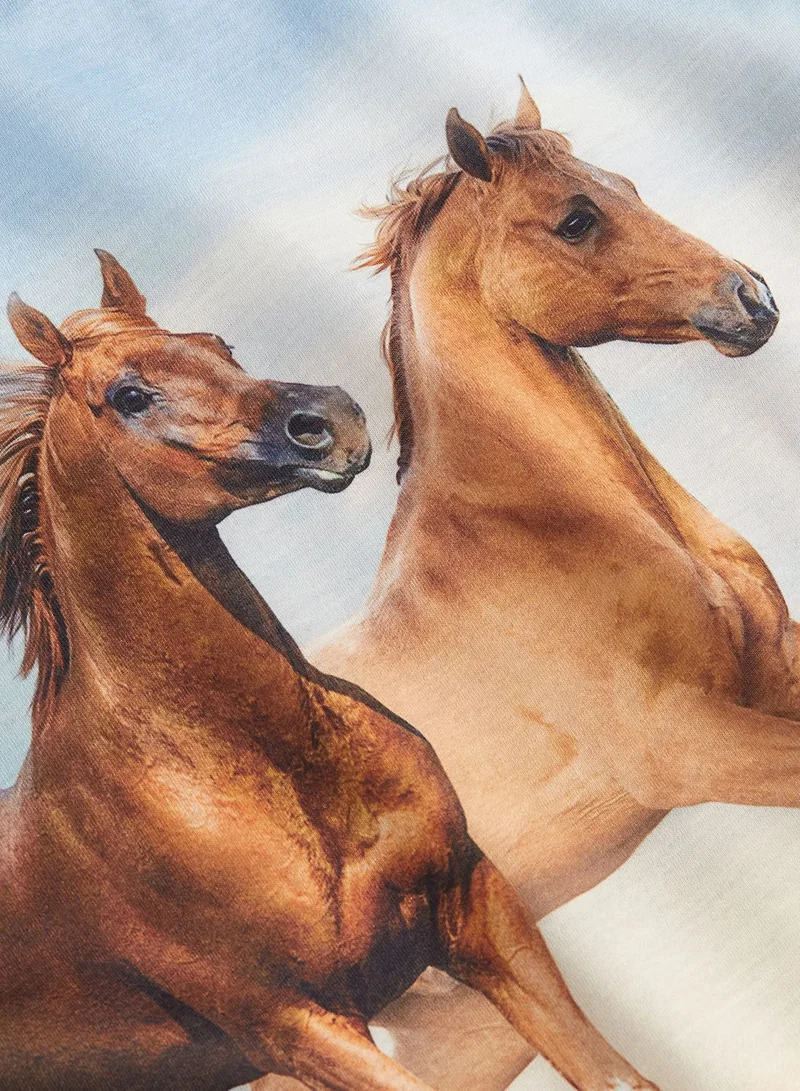 اتش اند ام Kids Horse Print Oversized T-Shirt