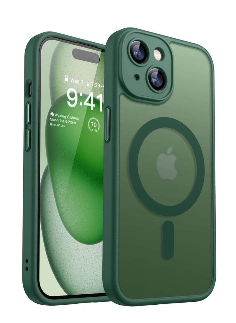 ثسؤشسث غطاء مغناطيسي لجهاز آيفون 15 بلس 6.7 بوصة، متوافق مع MagSafe، حماية كاملة للكاميرا، غطاء حماية غير لامع شفاف غير لامع مقاوم للصدمات، أخضر - Image 1