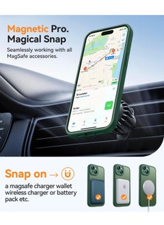 ESCASE Magnetic Cover for iPhone 15 Plus 6.7 Inch, MagSafe Compatible, Full Camera Protection, Translucent Matte Slim Protective Shockproof Case, Green  - Image 4