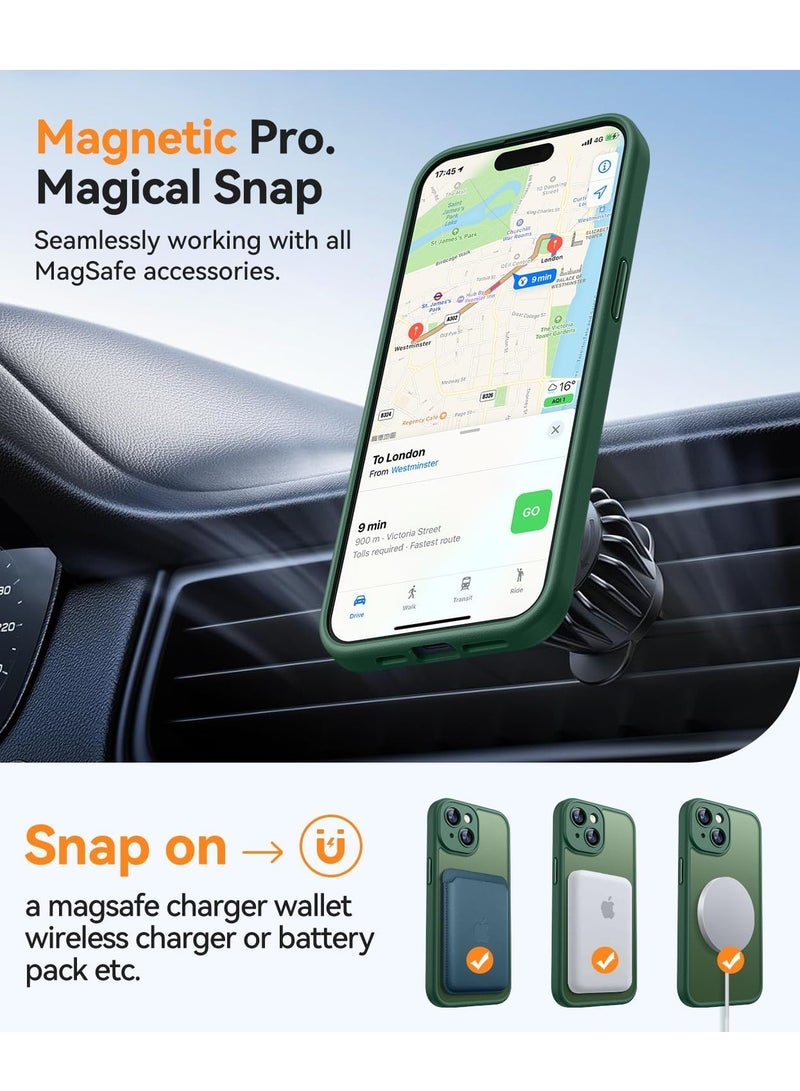 ثسؤشسث غطاء مغناطيسي لجهاز آيفون 15 بلس 6.7 بوصة، متوافق مع MagSafe، حماية كاملة للكاميرا، غطاء حماية غير لامع شفاف غير لامع مقاوم للصدمات، أخضر - Image 4