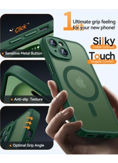 ESCASE Magnetic Cover for iPhone 15 Plus 6.7 Inch, MagSafe Compatible, Full Camera Protection, Translucent Matte Slim Protective Shockproof Case, Green  - Image 5