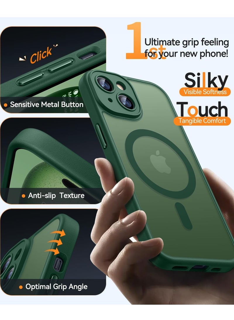 ثسؤشسث غطاء مغناطيسي لجهاز آيفون 15 بلس 6.7 بوصة، متوافق مع MagSafe، حماية كاملة للكاميرا، غطاء حماية غير لامع شفاف غير لامع مقاوم للصدمات، أخضر - Image 5