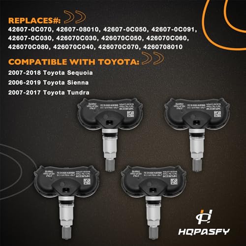 HQPASFY TPMS Sensor Compatible with Toyota 2007-2018 Sequoia 2007-2017 Tundra 2006-2019 Sienna Tire Pressure Monitoring Sensor 315MHz Replaces# 42607-0C070, 42607-08010 4PCS - Image 2