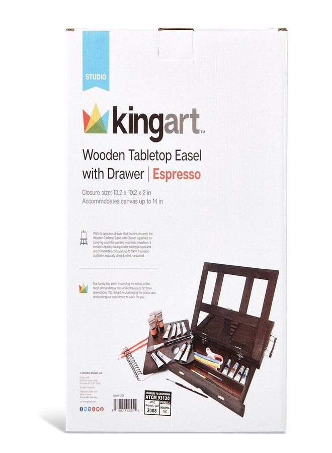 KINGART Adjustable Wood Espresso Stained Desk Table Easel with Storage Drawer, Paint Palette, Portable Wooden Artist Desktop, Painting, Drawing Sketching Book StandE - Image 3