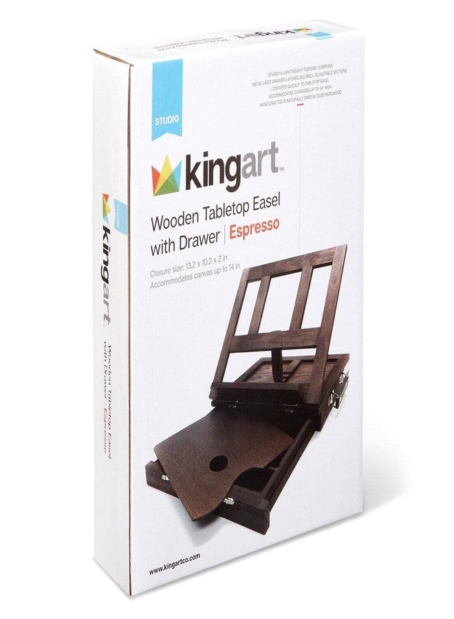 KINGART Adjustable Wood Espresso Stained Desk Table Easel with Storage Drawer, Paint Palette, Portable Wooden Artist Desktop, Painting, Drawing Sketching Book StandE - Image 1