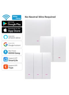 UanTii Smart Switch, WiFi Light Switch, No Neutral Wire Required, 3 Gang Switch  - Image 1