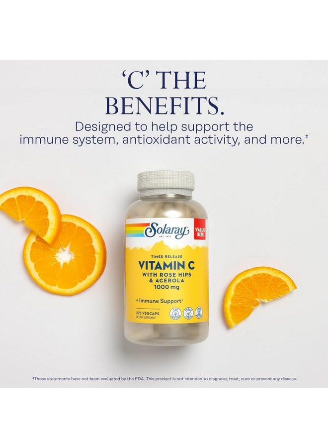 SOLARAY Vitamin C 1000mg Timed Release Capsules with Rose HIPS & Acerola Bioflavonoids, Two-Stage for High Absorption & All Day Immune Function Support, 60 Day Guarantee, 275 Servings, 275 VegCaps - Image 3