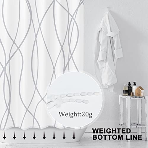 Punkray Grey and White Striped Polyester Shower Curtain for Bathroom with Hooks, Curtains 72 Inches Long, Weighted Hem, Waterproof Bath Accessories Hotel Style - Machine Washable - Image 2