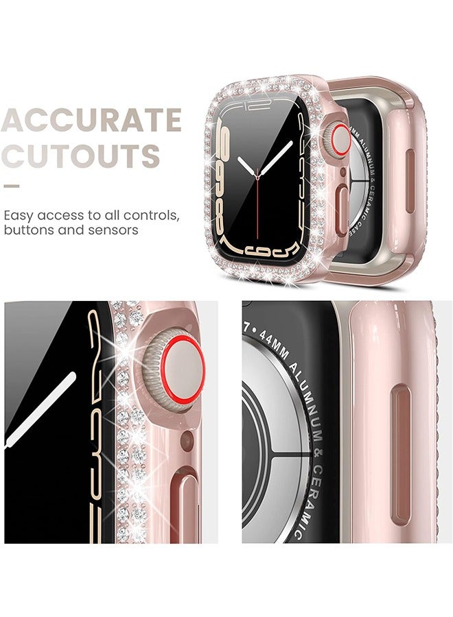 3 قطع أبل ووتش حامي الشاشة سلسلة 9/8/7 45mm الملحقات، iWatch الصلبة PC الماس حالة الوفير المدمج في فيلم الزجاج المقسى، واقية بلينغ غطاء الوجه للنساء الفتيات، 45 ملم - Image 4