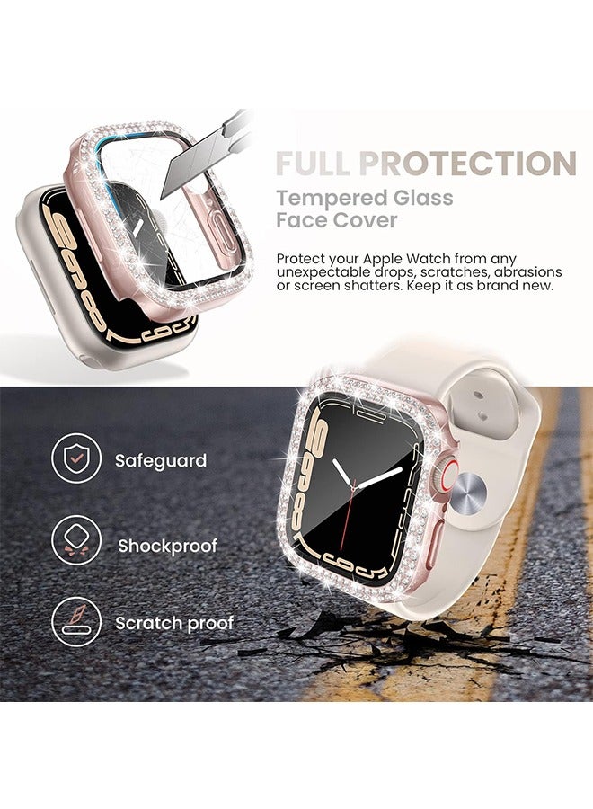 3 قطع أبل ووتش حامي الشاشة سلسلة 9/8/7 45mm الملحقات، iWatch الصلبة PC الماس حالة الوفير المدمج في فيلم الزجاج المقسى، واقية بلينغ غطاء الوجه للنساء الفتيات، 45 ملم - Image 5