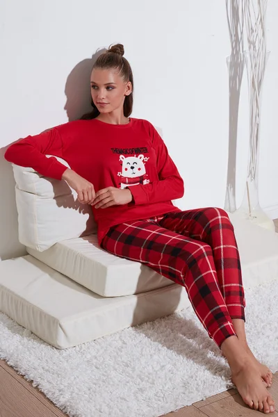 Lela Stretch Standard Fit Crew Neck Patterned Pajama Set Women's Pajama Set 6095700