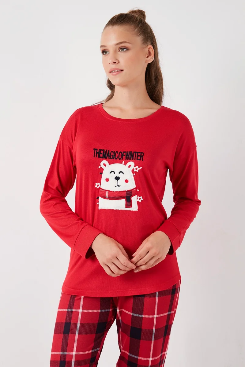 Lela Stretch Standard Fit Crew Neck Patterned Pajama Set Women's Pajama Set 6095700