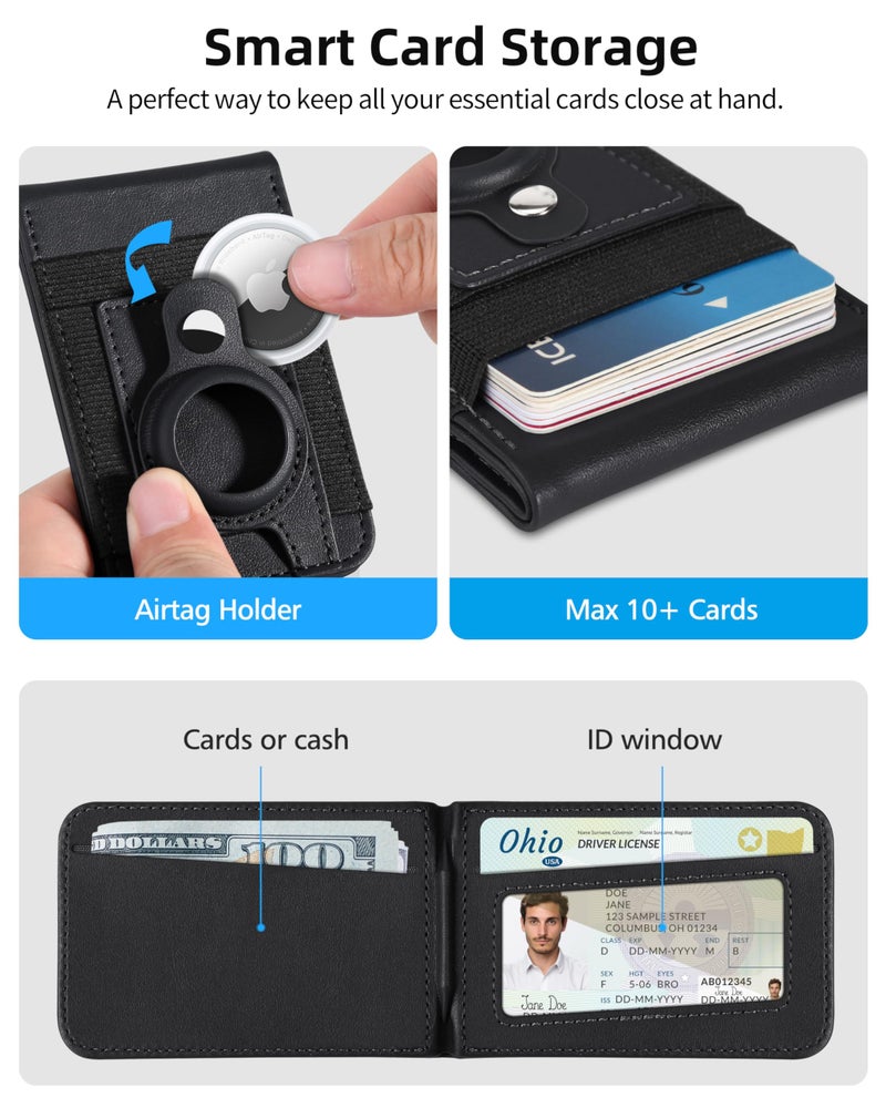 ExtreLife For Magsafe Wallet Stand with Airtag Holder, Strongest Magnetic Wallet for iPhone 17/16/15/14/13/12 Series, ID Window, 4 Card Slots, 10 Cards Holder, Vegan Leather, RFID Blocking, Black - Image 5