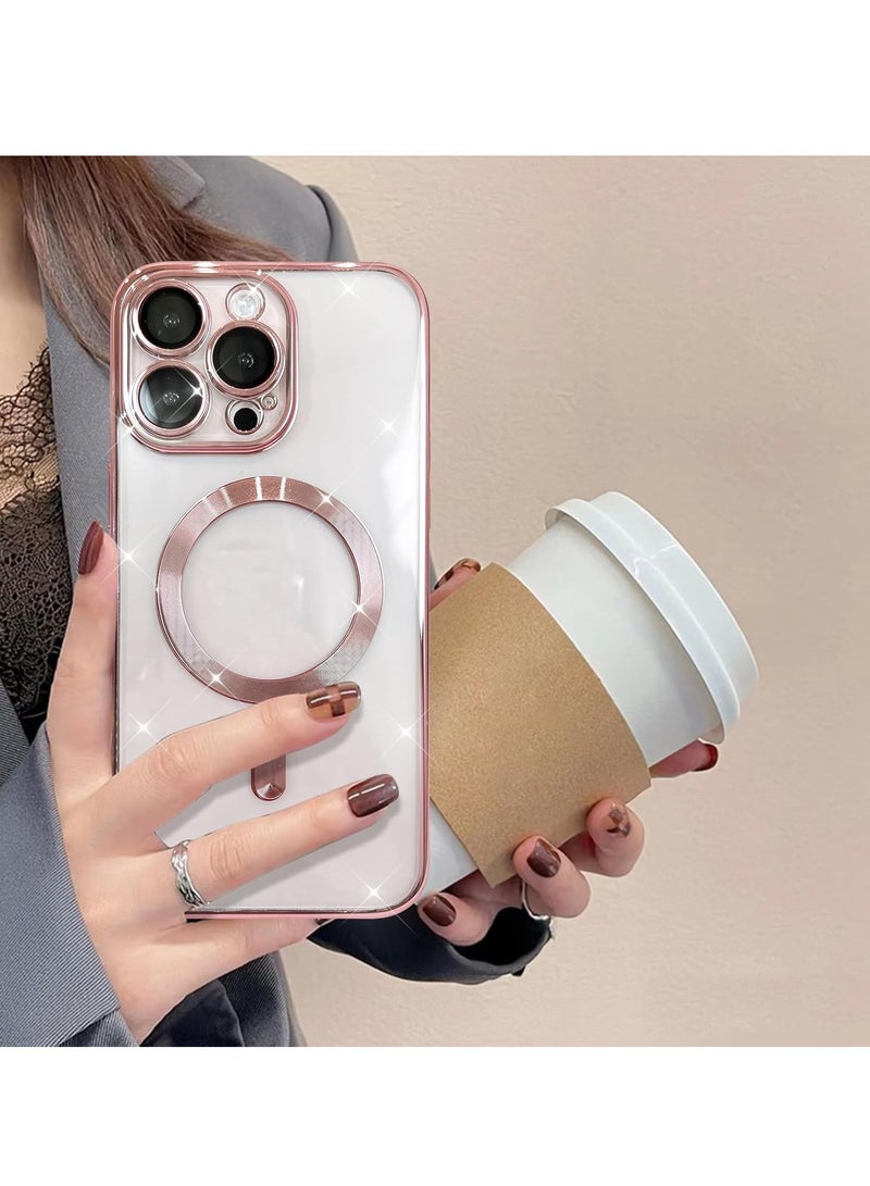 جراب هاتف مغناطيسي شفاف لهاتف iPhone 16 Pro Max بتصميم شفاف للغاية مع حافة غير قابلة للانزلاق 【متوافق مع شحن Magsafe】 غطاء ناعم واقي لعدسة الكاميرا للنساء والرجال (وردي) - Image 5