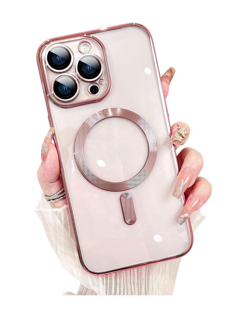 جراب هاتف مغناطيسي شفاف لهاتف iPhone 16 Pro Max بتصميم شفاف للغاية مع حافة غير قابلة للانزلاق 【متوافق مع شحن Magsafe】 غطاء ناعم واقي لعدسة الكاميرا للنساء والرجال (وردي) - Image 1