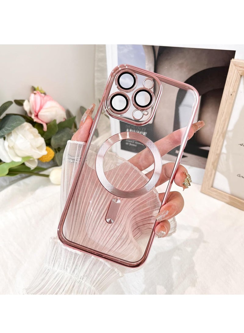 جراب هاتف مغناطيسي شفاف لهاتف iPhone 16 Pro Max بتصميم شفاف للغاية مع حافة غير قابلة للانزلاق 【متوافق مع شحن Magsafe】 غطاء ناعم واقي لعدسة الكاميرا للنساء والرجال (وردي) - Image 4