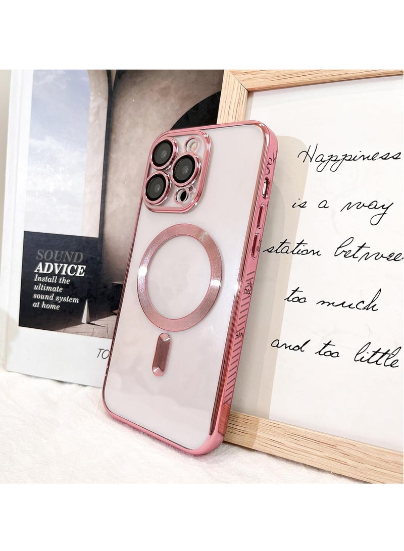 جراب هاتف مغناطيسي شفاف لهاتف iPhone 16 Pro Max بتصميم شفاف للغاية مع حافة غير قابلة للانزلاق 【متوافق مع شحن Magsafe】 غطاء ناعم واقي لعدسة الكاميرا للنساء والرجال (وردي) - Image 2