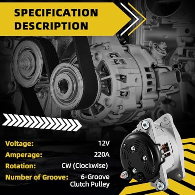 HXYBBGS 14027N 56029644AB Alternator Compatible with Ram1500 14-181500Classic 19-232500 14-233500 14-234500 14-22,5500 14-22 2.7L 6.4L 12V 220A CW 6-Groove Clutch Pulley Replace 56029644AA - Image 3