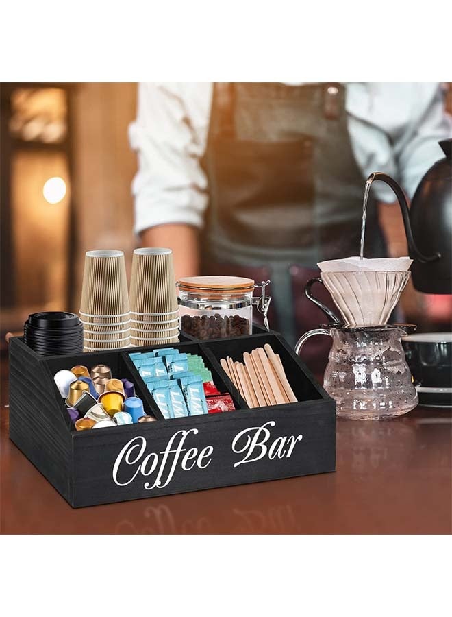 HaHaHai Coffee Station Organizer for Counter, Wood Coffee Pods Holder Storage Basket, Coffee and Tea Condiment Storage Organizer, Rustic Coffee Bar Decor for Coffee Accessories Organizer  - Image 3