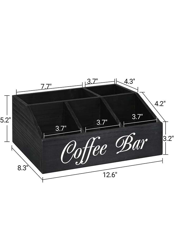 HaHaHai Coffee Station Organizer for Counter, Wood Coffee Pods Holder Storage Basket, Coffee and Tea Condiment Storage Organizer, Rustic Coffee Bar Decor for Coffee Accessories Organizer  - Image 5