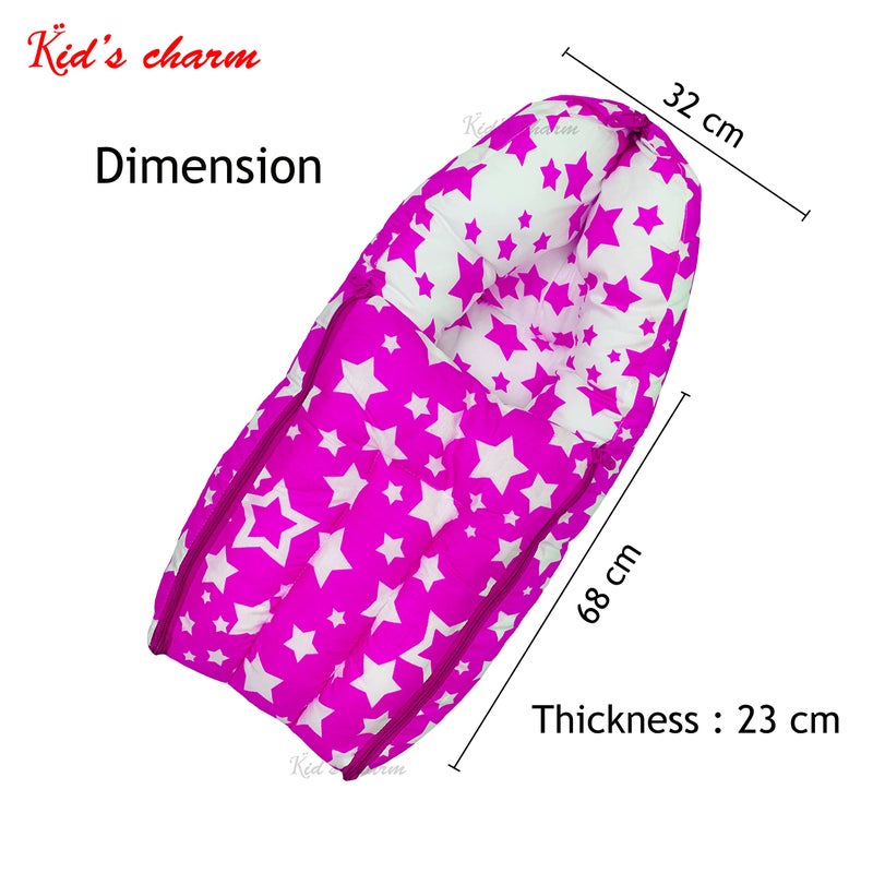 Kid's Charm Kid's Charm Star-Multi 3 PCS Combo Set |3 in 1 Baby's Cotton Bed Cum Carry Bed|5 in 1 Baby's Cotton Breast Feeding Pillow with Safety Belt|2 in 1 Baby's Cotton with Mosquito Net for 4-8 Months (Pink) - Image 3