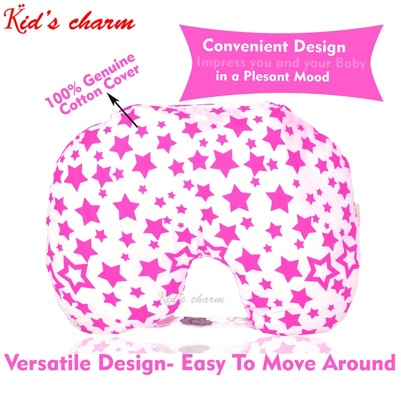 Kid's Charm Kid's Charm Star-Multi 3 PCS Combo Set |3 in 1 Baby's Cotton Bed Cum Carry Bed|5 in 1 Baby's Cotton Breast Feeding Pillow with Safety Belt|2 in 1 Baby's Cotton with Mosquito Net for 4-8 Months (Pink) - Image 5