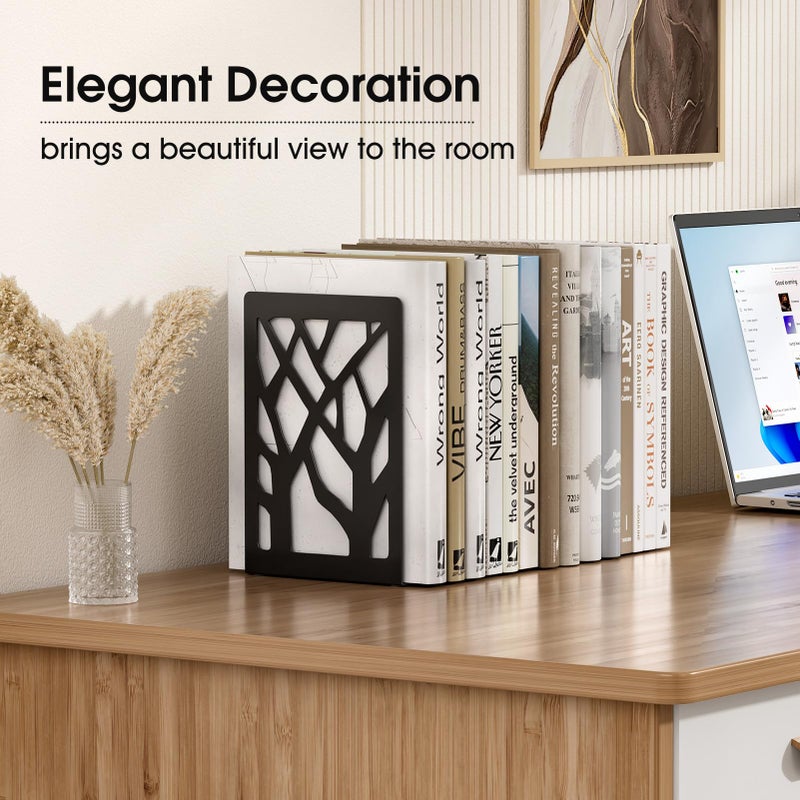 MaxGear Book Ends Tree Design Modern Bookends for Shelves, Non-Skid Book Holder, Heavy Duty Metal Book Storage for Books/CDs, Decorative Book Stopper for Home, 7 x 4.7 x 3.5â€, Black,2 Pair/4 Pieces - Image 2