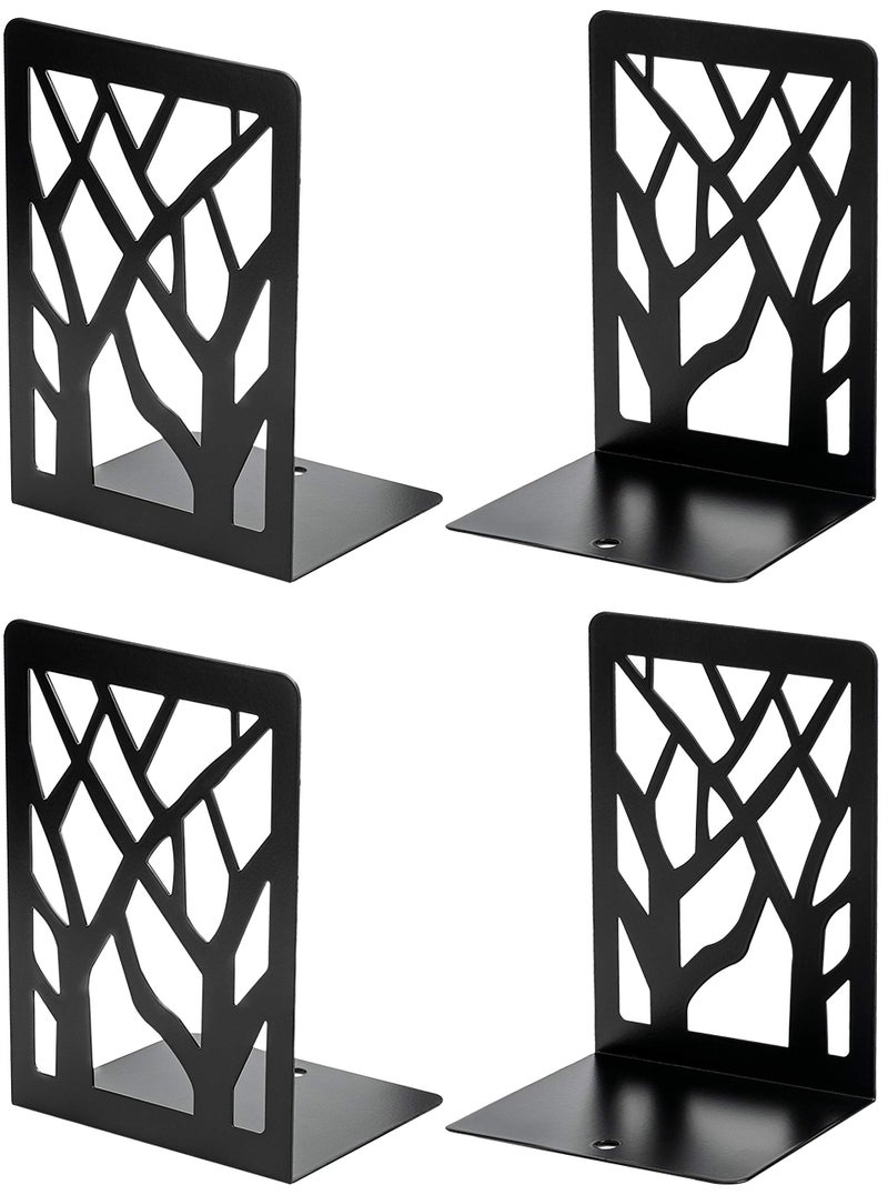 MaxGear Book Ends Tree Design Modern Bookends for Shelves, Non-Skid Book Holder, Heavy Duty Metal Book Storage for Books/CDs, Decorative Book Stopper for Home, 7 x 4.7 x 3.5â€, Black,2 Pair/4 Pieces - Image 1