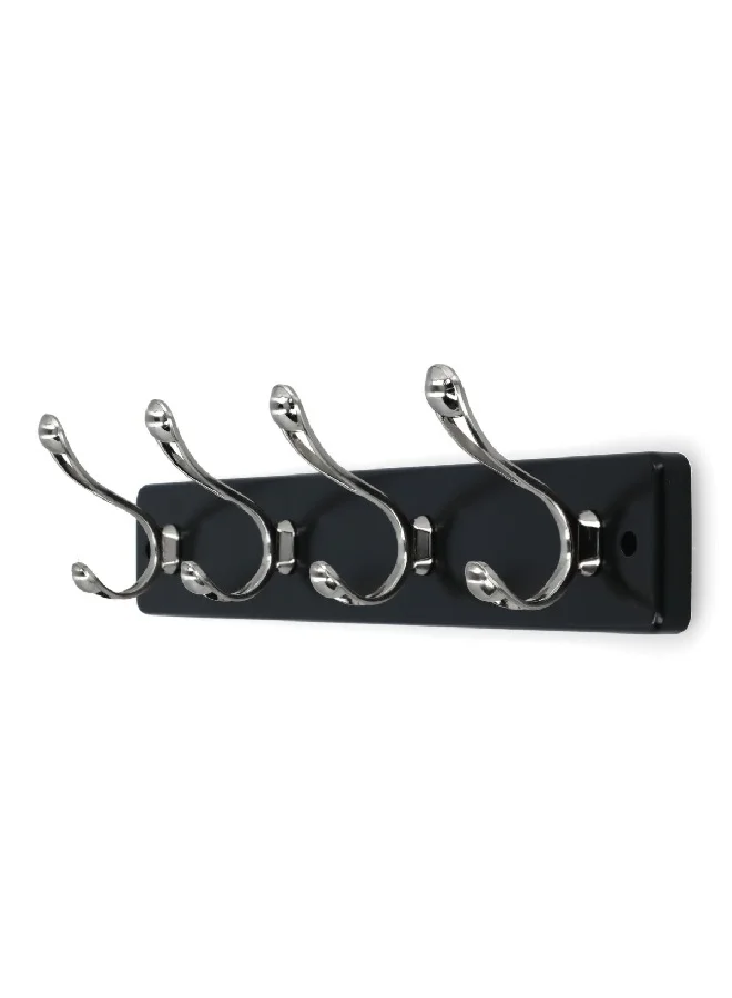 HoneyBee 4-Hooks Durable Construction Elko Coat Rack Black and Silver 45 x 9.5 x 8 cm 180.4H/NICKEL-BLK