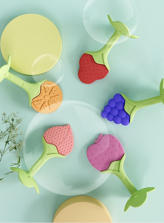 5 Piece Food-grade Non-Toxic Soft Silicone Fruit Teething Toy With Holder, BPA Free Infant And Toddler Silicone Teethers Soothe Babies Gums, Perfect Baby Gift  - Image 4