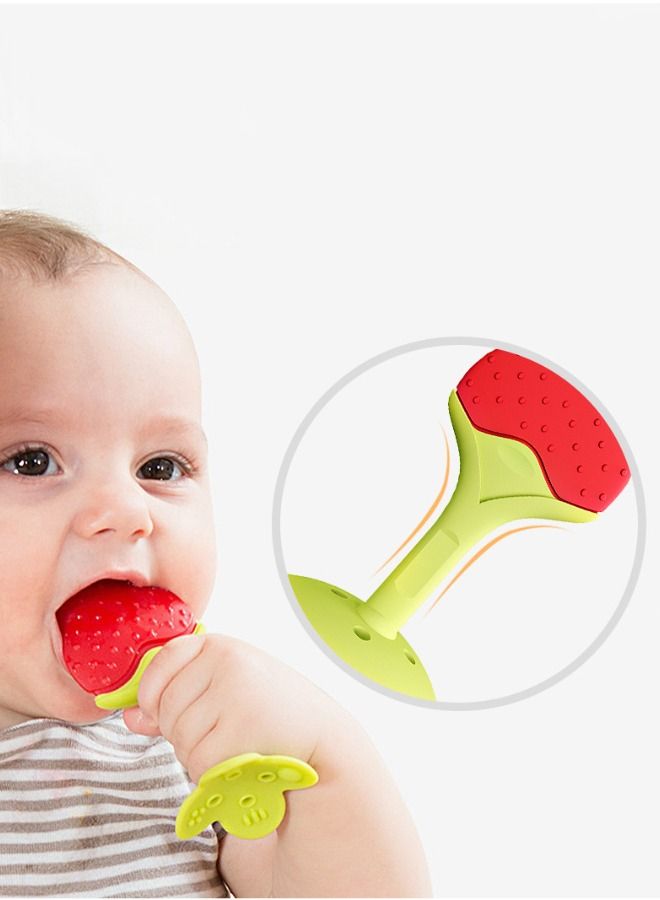 5 Piece Food-grade Non-Toxic Soft Silicone Fruit Teething Toy With Holder, BPA Free Infant And Toddler Silicone Teethers Soothe Babies Gums, Perfect Baby Gift  - Image 2