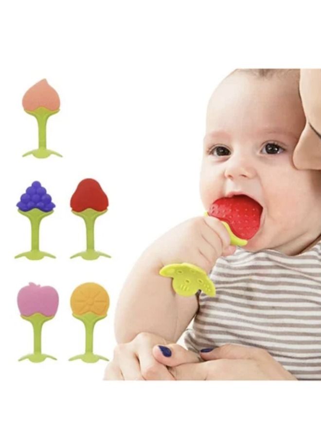 5 Piece Food-grade Non-Toxic Soft Silicone Fruit Teething Toy With Holder, BPA Free Infant And Toddler Silicone Teethers Soothe Babies Gums, Perfect Baby Gift  - Image 3