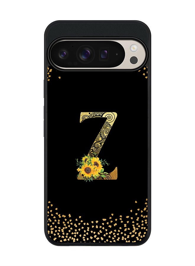 Stylizedd For Google Pixel 9 Pro XL Case,Slim fit Camera Protection, Shockproof Thin Phone cover - Custom Floral Monogram - Z ( Black ) - Image 1