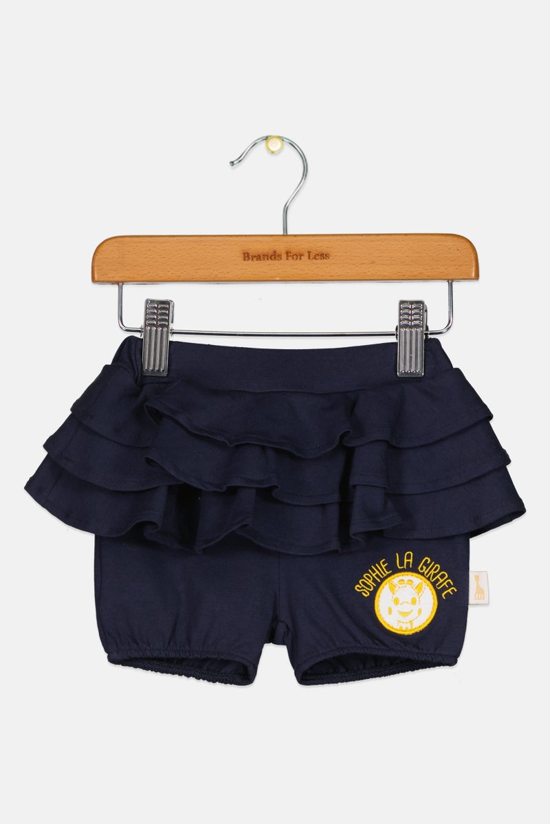 Sophie la girafe Toddlers Girl Embroidered Logo Basic Shorts, Navy - Image 1