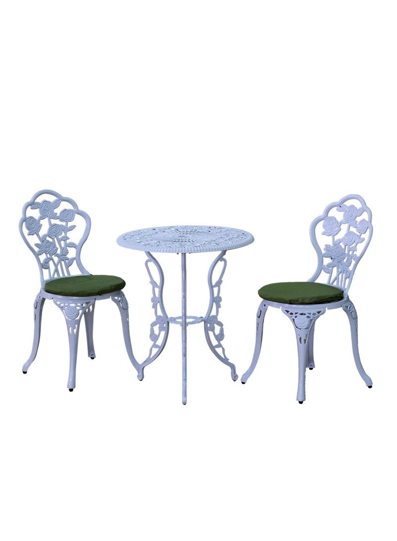 Oasis Casual Cast Aluminium White Balcony Set with Green Cushion BY103 - Image 1