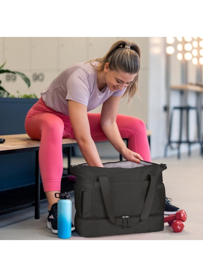 Fitness Travel Duffel Bag with Dry-Wet Separation and Small Pouch, Black - Image 5