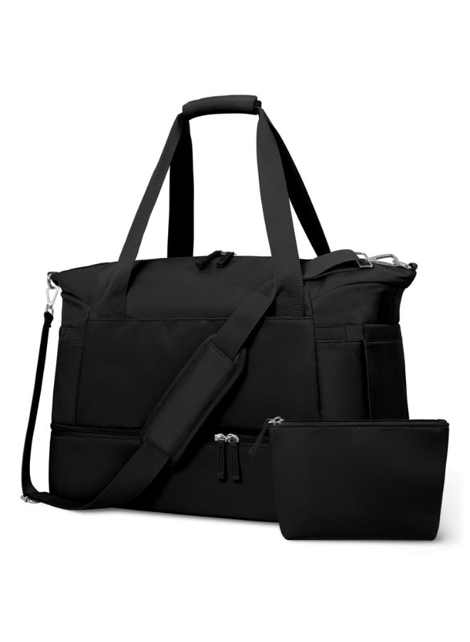 Fitness Travel Duffel Bag with Dry-Wet Separation and Small Pouch, Black - Image 1
