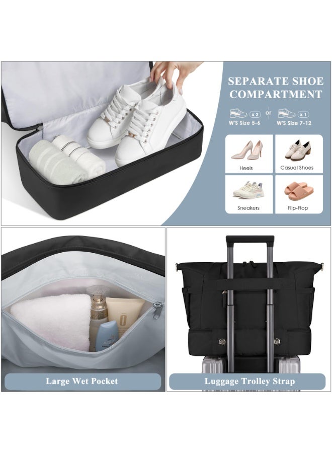 Fitness Travel Duffel Bag with Dry-Wet Separation and Small Pouch, Black - Image 4