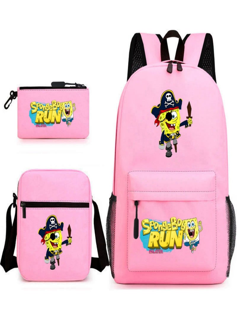 SpongeBob SquarePants Children Backpack Schoolbag Teen Student School Book bag with Lunch Box Pen Case 3 in 1 for Kids