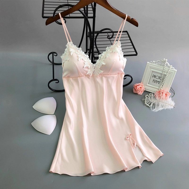 Summer Lace Sleepwear with Padded Bra Pink (with chest pad)