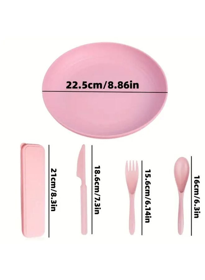 بيج 5 قطع مجموعة طعام خارجية محمولة مع سكين وشوكة وملعقة وصحن أدوات سفر قابلة لإعادة الاستخدام - Image 4