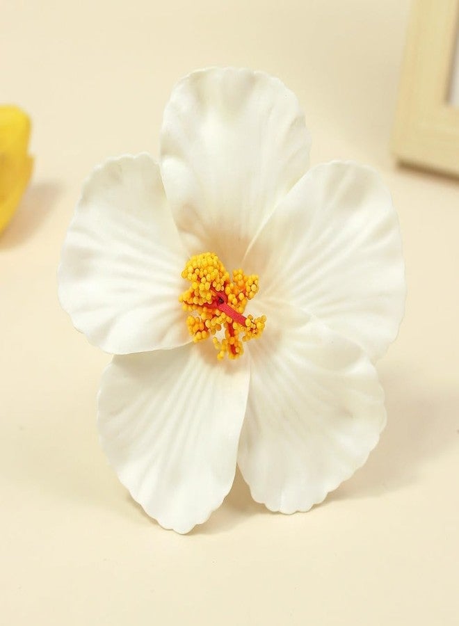SelHeng White Hawaiian Flower Hair Clips for Women, Hibiscus Hair Clip Plumeria Hair Barrettes Beach Party Hair Clips 3.94in Artificial Flower Clips for Vacation Party Beach Accessories - Image 1
