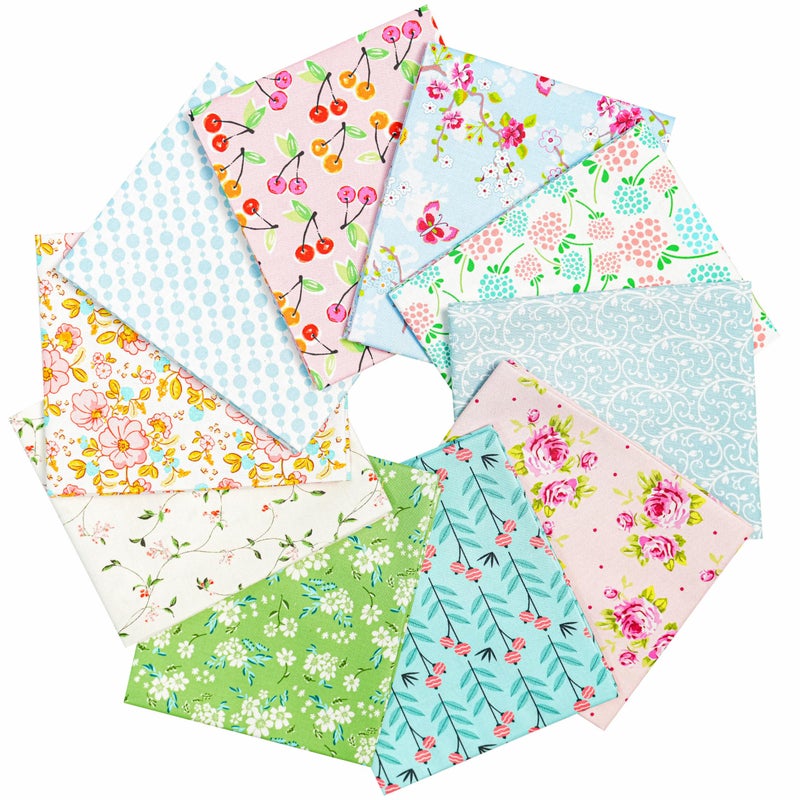 Craftido -25 Options- 100% Cotton Quilting Fabric Bundles 10pcs Fat Quarters 18â€x21â€-Medium Weight 5.2 oz- Soft Cotton for Quilting, Sewing Project, Patchwork, DIY Crafts - Sweet - Image 1