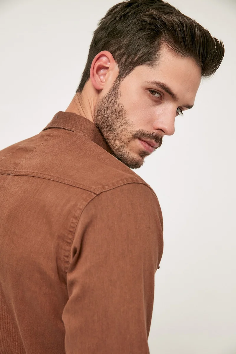 FullaModa Double Pocket Snap Fastener Gabardine Shirt