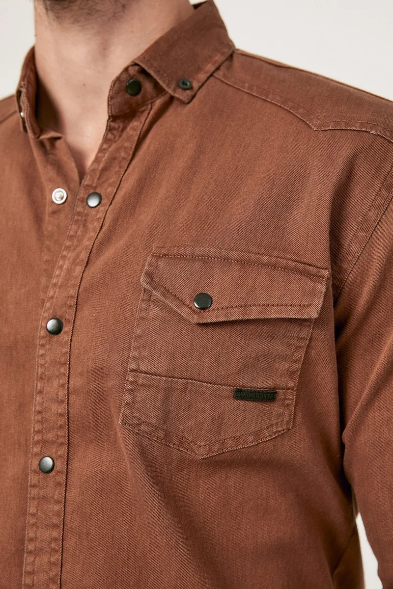 FullaModa Double Pocket Snap Fastener Gabardine Shirt