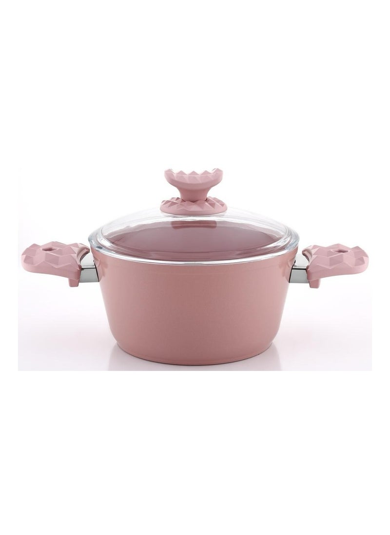 Homemaker Hella Ceramic Non-Stick Surface Casserole - 30cm - Tempered Glass Lid - PFOA Free - Pink 