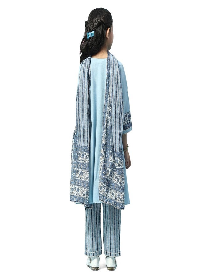 BIBA Cotton Girl Printed Straight Kid Kurta Set With Dupatta (Kw5000_Powder Blue_3) - Image 4