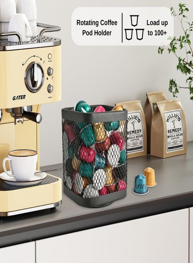 IBERG Rotating Coffee Pod Basket, 360° Spinning Mesh Metal Organizer for Coffee Station & Kitchen Counter (Black Square) - Image 3