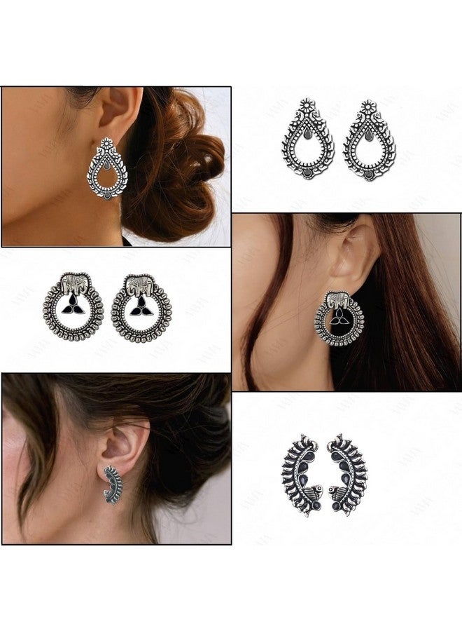 VAMA VAMA Fashions Premium Boho Gypsy Style German Silver Oxidised Afghani Tribal Stud Earrings Combo Set for Women & Girls - Image 2