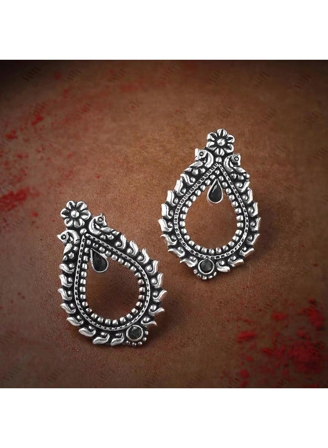 VAMA VAMA Fashions Premium Boho Gypsy Style German Silver Oxidised Afghani Tribal Stud Earrings Combo Set for Women & Girls - Image 4